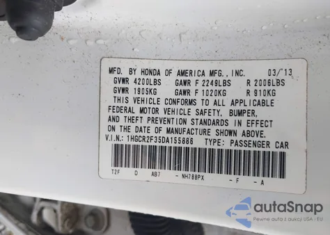 2013 Honda Accord Lx from USA, damaged, VIN 1HGCR2F35DA155886